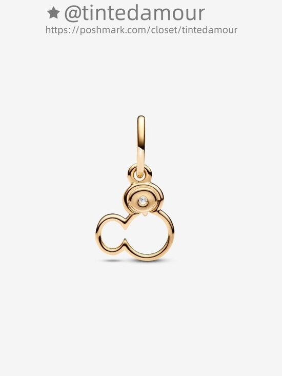 Pandora Disney Mickey Mouse Silhouette Lab-Grown Diamond Dangle Charm|Gold - Picture 2 of 2